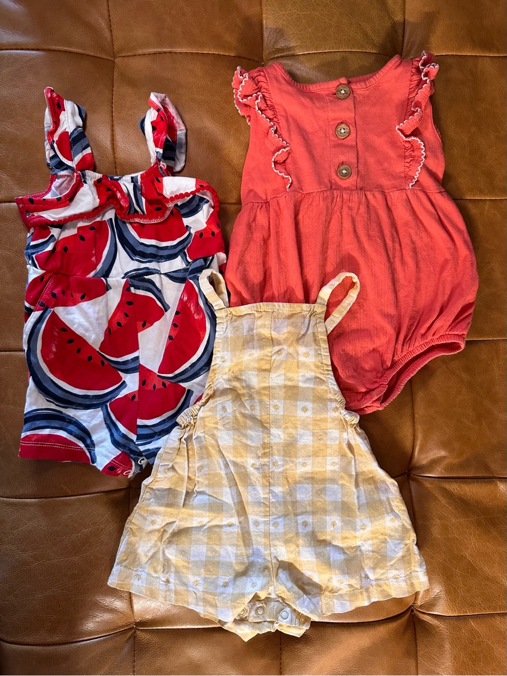 Carter's Girls 3-Pack Romper Set - Red, Coral, Yellow